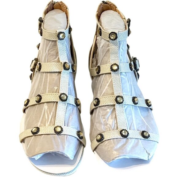 Sam & Libby Rhonda Faux Leather Caged Sandal Silver Creampy Strap Size 8 NWB - Picture 5 of 8